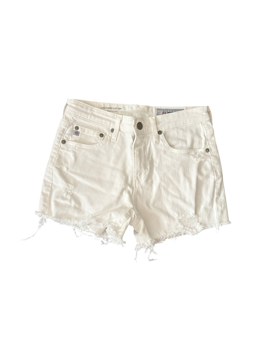 AG The Hailey Cut-Off White Jean Denim Shorts 24 Frayed Ex-Boyfriend High Rise
